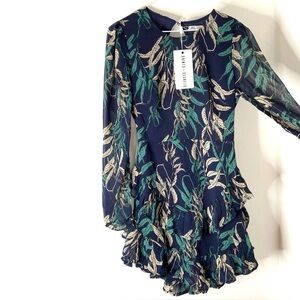 Ruffle Tiered Dress Long Sleeve Cutout Back Waterfall Sheer NWT Saints + Secrets